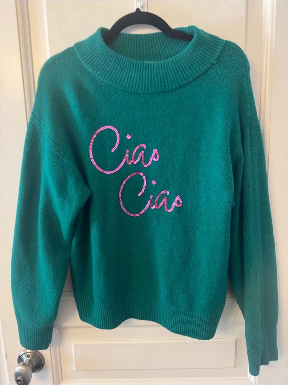 A New Day Green 'Ciao Ciao' Crewneck Sweater - Pink Script